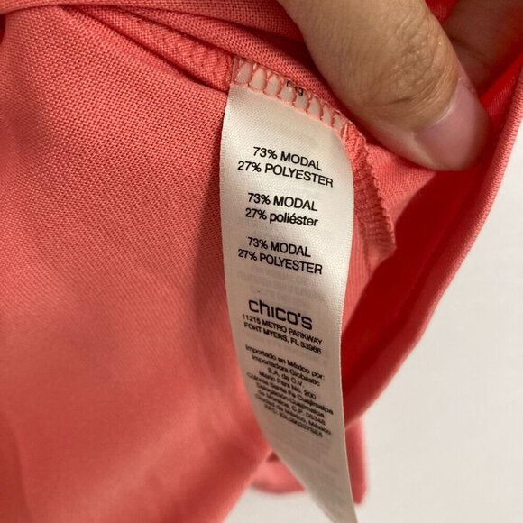 New Chico's Pink Salmon Round Neck Stretch Rolled Tab Pullover Blouse Large/2 - Picture 8 of 10